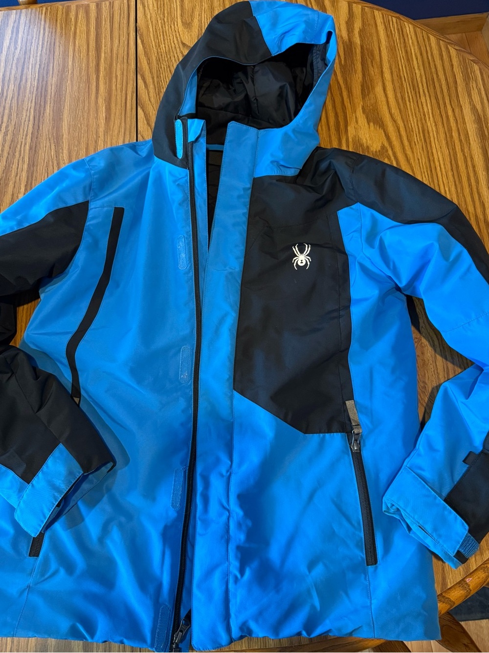 Spyder Black Ski Jacket with Blue Loop and Red Trim